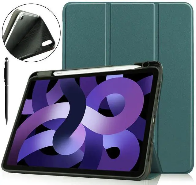 Main image of Case for iPad Air 11 inch M3 2025) / M2 2024, iPad Air 5th Generation 2022 / 4th Generation 2020 10.9 inch, Slim Smart Stand Cover with Pencil Holder, Universal Stylus Pen Dark Green