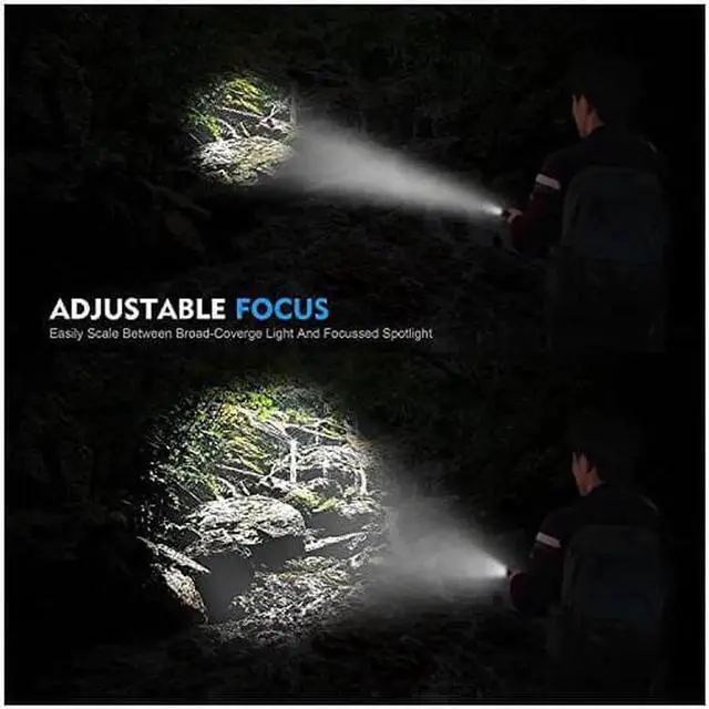 Alt view image 2 of 6 - Super Bright LED Flashlight 1000 Lumens Cree XML T6 Water Resistant Focus Zoom Flashlight Torch Rechargeable Handheld LED Light Lamp with 18650 Battery and Charger for Hiking Camping Emergency