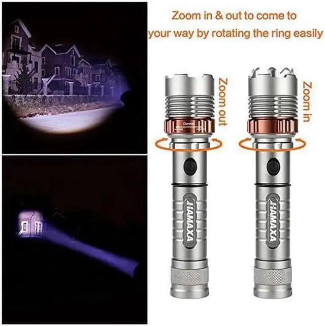 Alt view image 3 of 6 - Super Bright LED Flashlight 1000 Lumens Cree XML T6 Water Resistant Focus Zoom Flashlight Torch Rechargeable Handheld LED Light Lamp with 18650 Battery and Charger for Hiking Camping Emergency