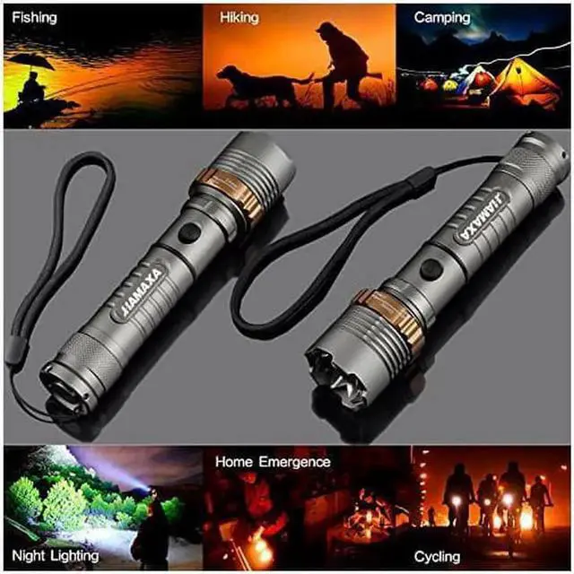 Alt view image 6 of 6 - Super Bright LED Flashlight 1000 Lumens Cree XML T6 Water Resistant Focus Zoom Flashlight Torch Rechargeable Handheld LED Light Lamp with 18650 Battery and Charger for Hiking Camping Emergency