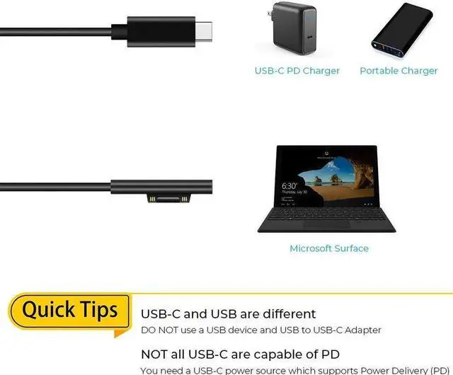 Alt view image 3 of 6 - Tech 15V Surface Connect to USB-C Charging Cable, Charges Microsoft Surface Pro 6 5 4 3, for 45W USB C PD Chargers, Surface Book, Surface Go, Surface Laptop, Works with 45W USB C PD Charger Adapter