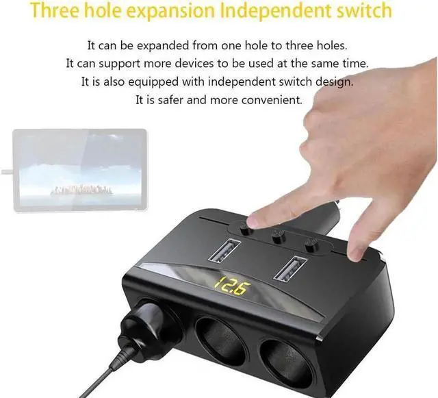 Alt view image 3 of 7 - Cigarette Lighter Adapter 120W 3.1A Dual USB Cigarette Lighter Splitter Dual Car Charger Adapter Splitter with Voltage Display 12V 24V DC Car Socket Splitter with On Off Switch