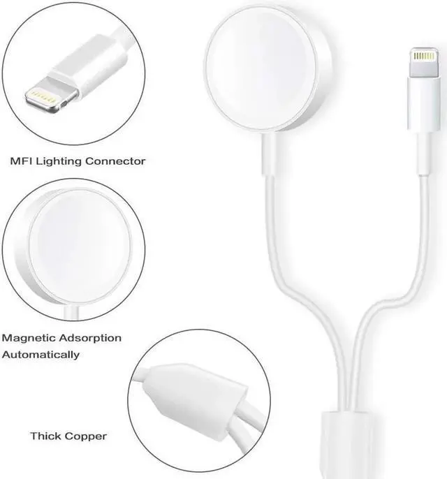 Alt view image 4 of 7 - Updated Version Watch Charger Magnetic Cable for iWatch 5/4/3/2/1, 2in1 Wireless Charging Cable Compatible with Apple Watch Series 5/4/3/2/1 and iPhone11/11 Pro/11 Pro Max/XR/XS/XS Max/X/8/8P/7