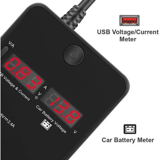Alt view image 7 of 7 - 2-Socket Cigarette Lighter 120W 12V 24V Power Adapter DC Outlet Splitter 3 Port USB Car Charger for Cell Phones Dash Cam GPS and More with Current Voltage Monitoring Voltmeter Display ON Off Switch