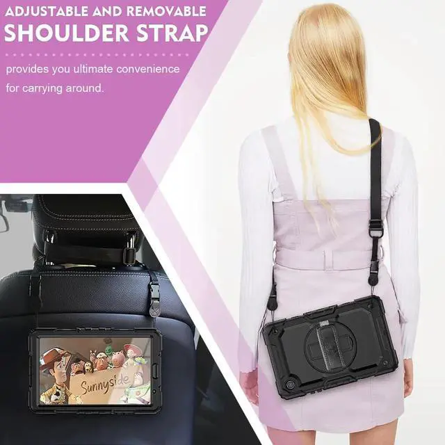 Alt view image 6 of 7 - Shockproof Cover Protective Case with Built-in Screen Protector for Samsung galaxy Tab A7 Lite 8.7 inch 2021 Model SM-T220 SM-T225 with Stand, Hand Strap & Shoulder Strap Black