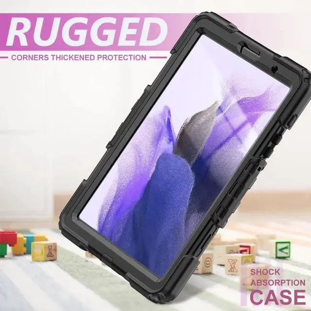 Alt view image 7 of 7 - Shockproof Cover Protective Case with Built-in Screen Protector for Samsung galaxy Tab A7 Lite 8.7 inch 2021 Model SM-T220 SM-T225 with Stand, Hand Strap & Shoulder Strap Black