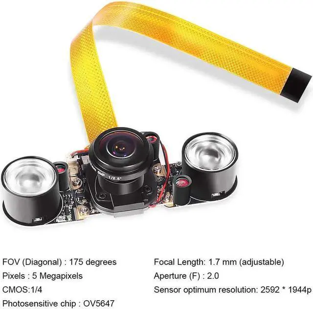 Alt view image 7 of 7 - Raspberry Pi 3 B+ Camera Wide Angle 175 Degree Night Vision Camera 5MP OV5647 Video Webcam Built-in IR-Cut Automatically Switching Day Night Vision for Raspberry Pi 3B 3B+ 2B B+ Pi Zero Zero W