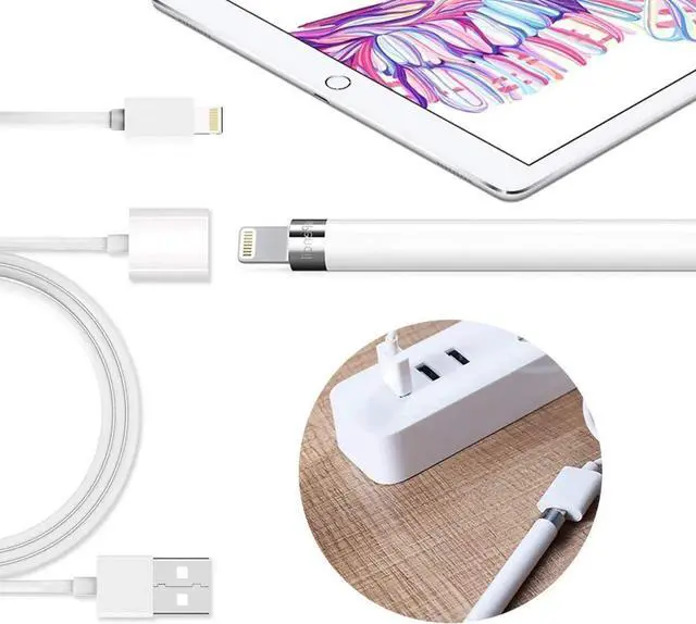 Alt view image 2 of 5 - iPad Pencil Charger Cable for Apple Pencil 6 inch 2-in-1 USB Apple Pen Charging Cable Multi Function Charger Data Cable Lightning Charging Adapter for iPad Pro iPhone