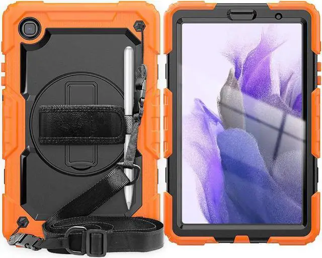 Main image of Shockproof Cover Protective Case with Built-in Screen Protector for Samsung galaxy Tab A7 Lite 8.7 inch 2021 Model SM-T220 SM-T225 with Stand, Hand Strap & Shoulder Strap Orange