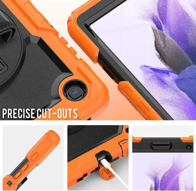 Alt view image 5 of 7 - Shockproof Cover Protective Case with Built-in Screen Protector for Samsung galaxy Tab A7 Lite 8.7 inch 2021 Model SM-T220 SM-T225 with Stand, Hand Strap & Shoulder Strap Orange