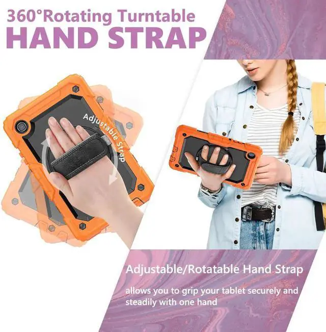 Alt view image 2 of 7 - Shockproof Cover Protective Case with Built-in Screen Protector for Samsung galaxy Tab A7 Lite 8.7 inch 2021 Model SM-T220 SM-T225 with Stand, Hand Strap & Shoulder Strap Orange