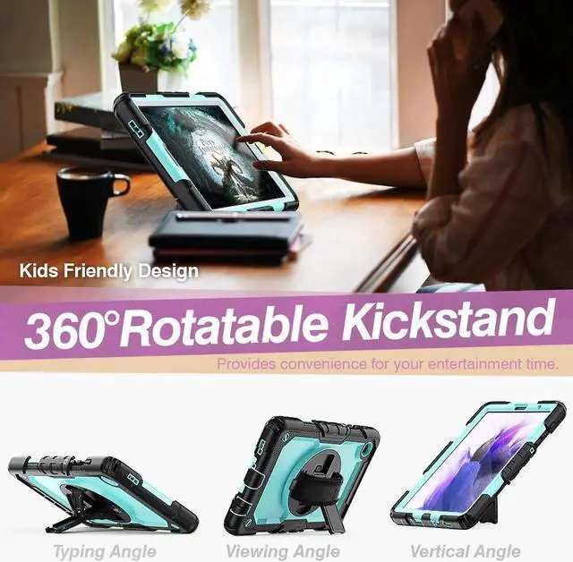 Alt view image 2 of 7 - Shockproof Cover Protective Case with Built-in Screen Protector for Samsung galaxy Tab A7 Lite 8.7 inch 2021 Model SM-T220 SM-T225 with Stand, Hand Strap & Shoulder Strap