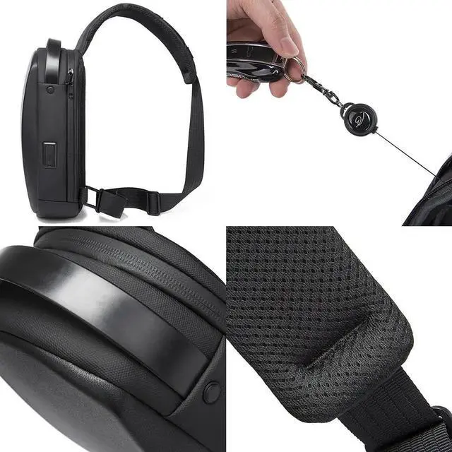 Alt view image 6 of 7 - Sling Bag, Waterproof Men Chest Bag Leather Shoulder bags Crossbody Sling Backpack Large Capacity Travel Messenger Bag