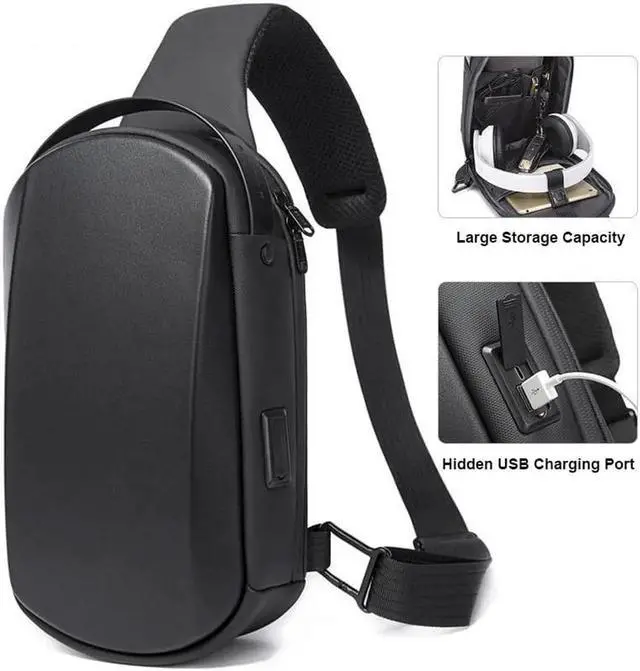 Main image of Sling Bag, Waterproof Men Chest Bag Leather Shoulder bags Crossbody Sling Backpack Large Capacity Travel Messenger Bag