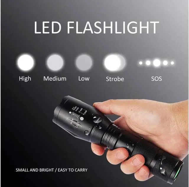 Alt view image 2 of 6 - LED Flashlight Tactical Flashlight 5 Lights Modes Ultra-bright Zoom Function and IP65 Waterproof Handheld Flashlights 18650 Bright Flashlight Perfect for Camping, Hiking & Daily Using
Be the first to