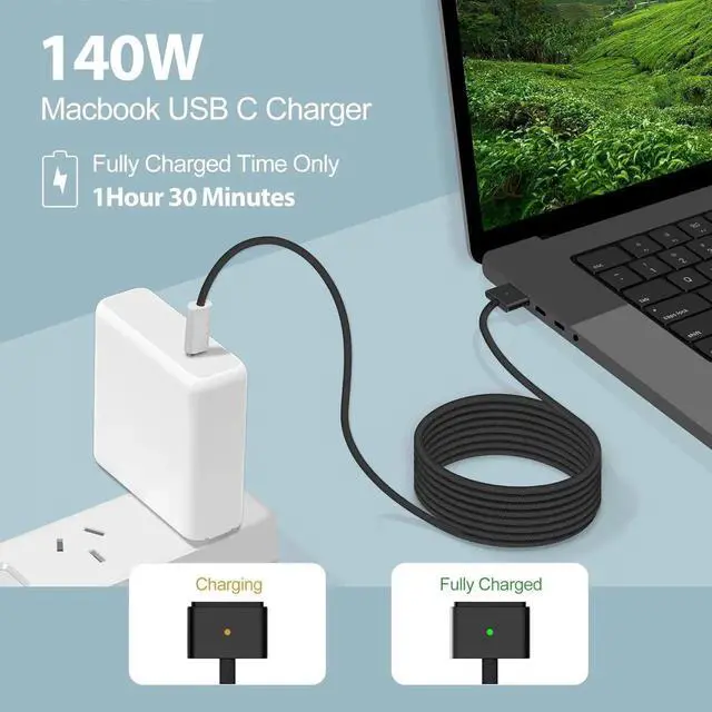 Alt view image 2 of 6 - 140W USB C to Magnetic 3 Safe Charging Cable (2 M/6.6 ft) for M4 MacBook Air Pro Charger, Magnetic Charger Cord for MacBook Pro (16"/14"2024/2023/2021), Air (15"/13"M4 2025, M3 2024, M2 2023, M2 2022)