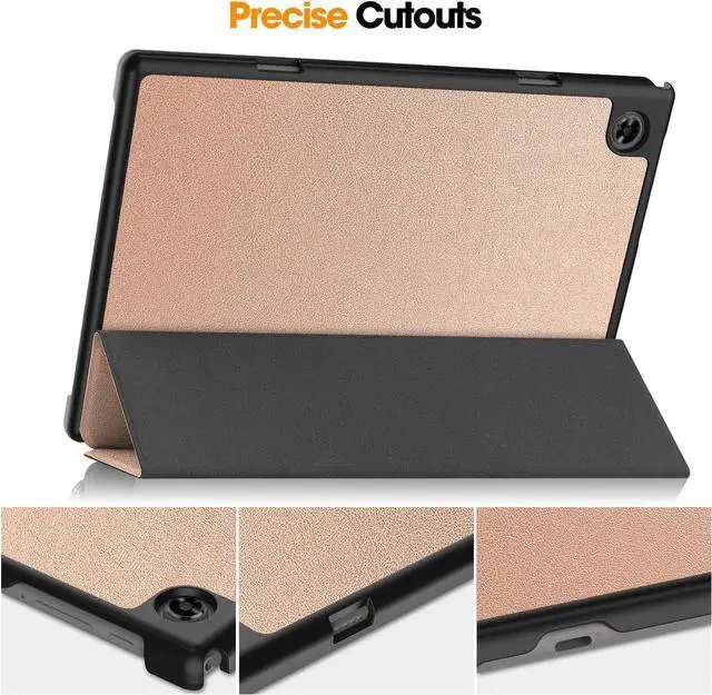 Alt view image 3 of 7 - Case for Teclast M40 / M40 Pro / P20S / P20HD, Tri fold Slim Lightweight Hard Shell Smart Protective Cover with Multi-Angle Stand, Universal Stylus Pen Rose Gold