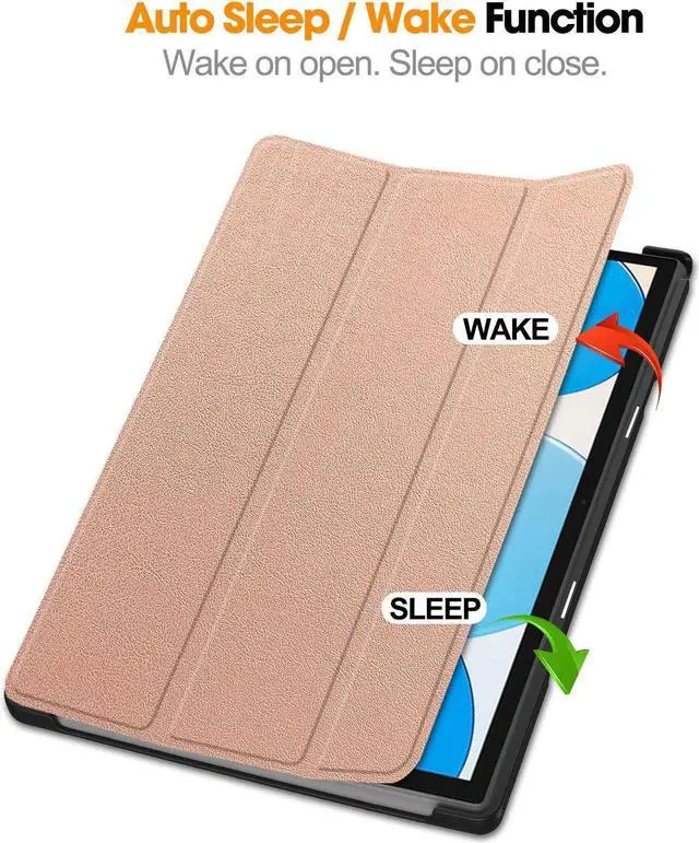 Alt view image 4 of 7 - Case for Teclast M40 / M40 Pro / P20S / P20HD, Tri fold Slim Lightweight Hard Shell Smart Protective Cover with Multi-Angle Stand, Universal Stylus Pen Rose Gold