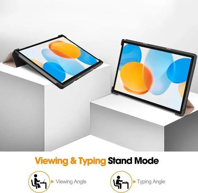 Alt view image 6 of 7 - Case for Teclast M40 / M40 Pro / P20S / P20HD, Tri fold Slim Lightweight Hard Shell Smart Protective Cover with Multi-Angle Stand, Universal Stylus Pen Rose Gold