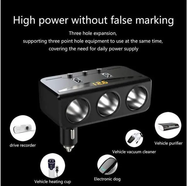 Alt view image 5 of 7 - 3 Sockets DC 12V/24V Cigarette Lighter Splitter, 3.1ADual USB Car Charger Adapter Voltmeter