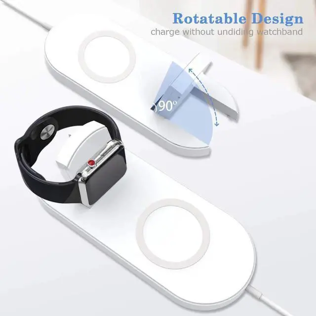 Alt view image 3 of 7 - Wireless Charger for Apple Watch 2-in-1 Charging Pad Stand Compatible with for Apple iPhone Xs XS Max XR X 8 Plus Apple Watch Series 3 2 1