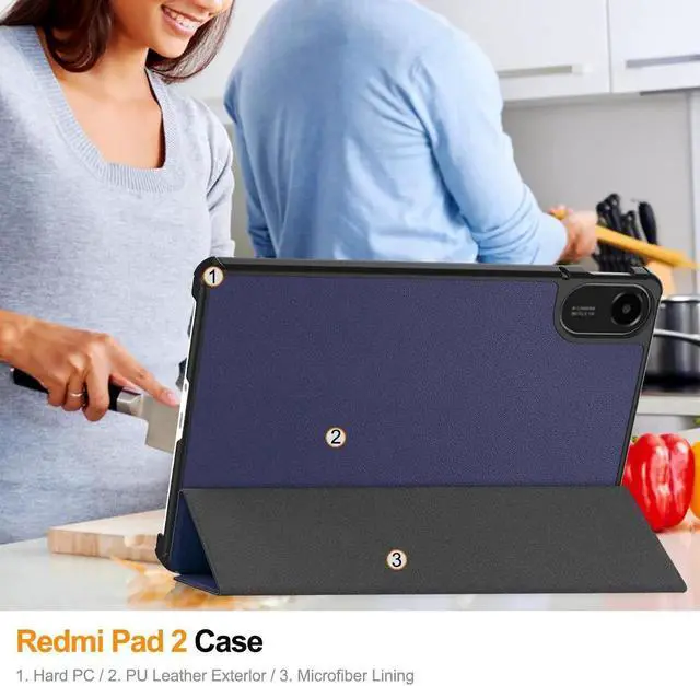 Alt view image 5 of 7 - Case for Xiaomi Redmi Pad 2 11 inch 2025, Tri fold Slim Hard Shell Smart Protective Cover with Multi-Angle Stand, Auto Sleep/Wake, Universal Stylus Pen Blue