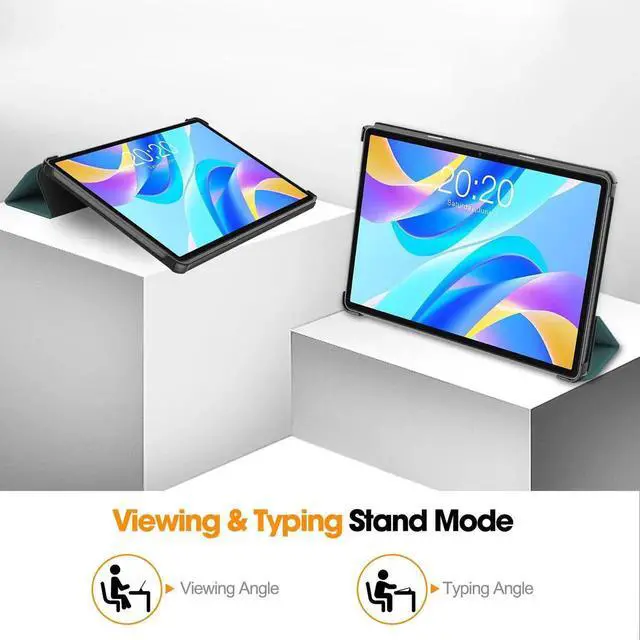 Alt view image 2 of 7 - Case for Teclast M40 Plus 10.1 inch / P30S 10.1 inch / P40HD 10.1 inch, Tri fold Slim Lightweight Hard Shell Smart Protective Cover with Multi-Angle Stand, Universal Stylus Pen Dark Green