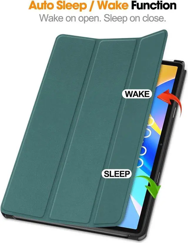 Alt view image 5 of 7 - Case for Teclast M40 Plus 10.1 inch / P30S 10.1 inch / P40HD 10.1 inch, Tri fold Slim Lightweight Hard Shell Smart Protective Cover with Multi-Angle Stand, Universal Stylus Pen Dark Green