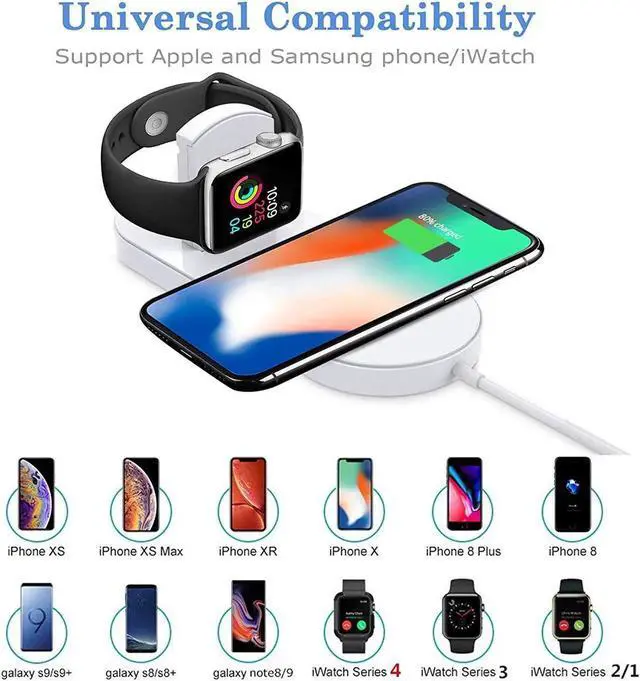 Alt view image 4 of 7 - Wireless Charger for Apple Watch, 2-in-1 Charging Pad Stand Compatible for with for iPhone Xs/XS Max/XR/X/ 8/ Plus/Series 4/3/2/1
