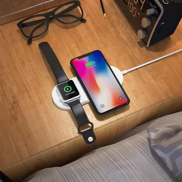 Alt view image 5 of 7 - Wireless Charger for Apple Watch, 2-in-1 Charging Pad Stand Compatible for with for iPhone Xs/XS Max/XR/X/ 8/ Plus/Series 4/3/2/1