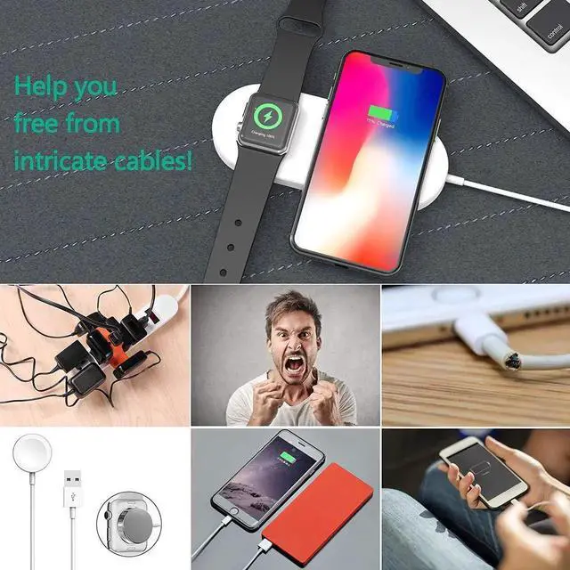 Alt view image 2 of 7 - Wireless Charger for Apple Watch, 2-in-1 Charging Pad Stand Compatible for with for iPhone Xs/XS Max/XR/X/ 8/ Plus/Series 4/3/2/1