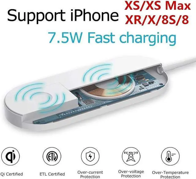 Alt view image 6 of 7 - Wireless Charger for Apple Watch, 2-in-1 Charging Pad Stand Compatible for with for iPhone Xs/XS Max/XR/X/ 8/ Plus/Series 4/3/2/1
