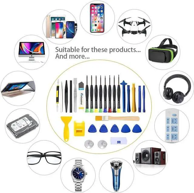 Alt view image 5 of 7 - 30 in 1 Smart Phone Repair Tools Kit, Professional Electronics Repair Tools 8 Magnetic Screwdrivers and Lever Opening Tools for Phone, Tablet, Glasses, Laptops, Tablets