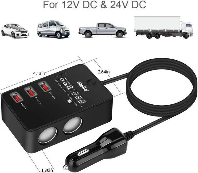 Alt view image 7 of 7 - Cigarette Lighter Splitter Car Charger Werleo 120W 12V 24V Car Cigarette Lighter to 3 USB Charger Adapter + 2 Cigarette Lighter Socket Current Voltage Monitoring Voltmeter Display & ON Off Switch