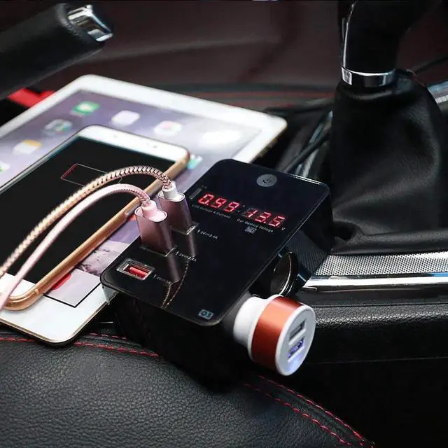 Alt view image 3 of 7 - Cigarette Lighter Splitter Car Charger Werleo 120W 12V 24V Car Cigarette Lighter to 3 USB Charger Adapter + 2 Cigarette Lighter Socket Current Voltage Monitoring Voltmeter Display & ON Off Switch