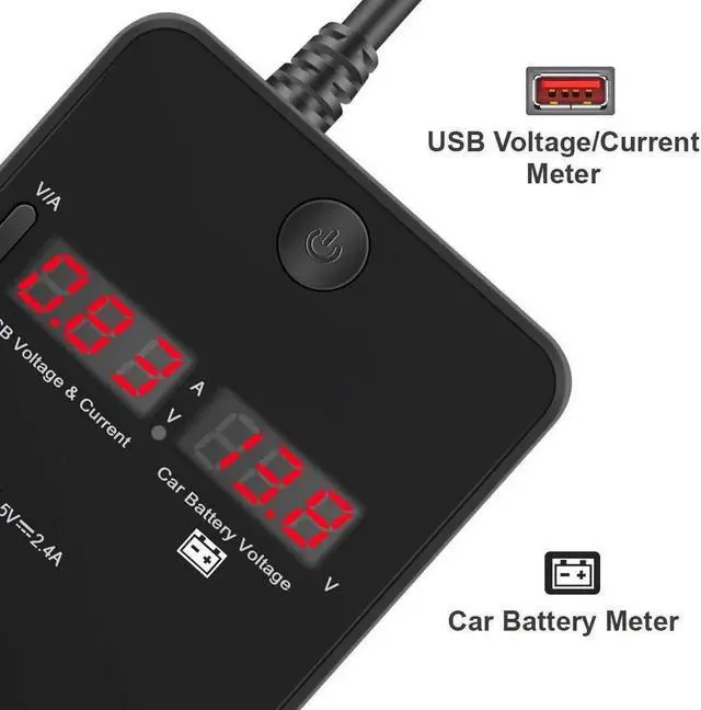 Alt view image 6 of 7 - Cigarette Lighter Splitter Car Charger Werleo 120W 12V 24V Car Cigarette Lighter to 3 USB Charger Adapter + 2 Cigarette Lighter Socket Current Voltage Monitoring Voltmeter Display & ON Off Switch