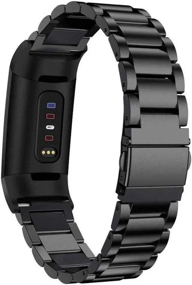 Main image of Compatible Fitbit Charge 3 Metal Bands, Premium Stainless Steel Metal Replacement Smartwatch Bands Strap Bracelet Sport Wristband Compatible with Fitbit Charge 3 & Charge 3 SE for Women Men