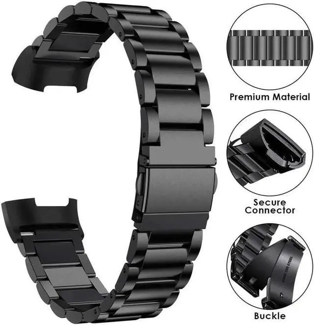 Alt view image 4 of 6 - Compatible Fitbit Charge 3 Metal Bands, Premium Stainless Steel Metal Replacement Smartwatch Bands Strap Bracelet Sport Wristband Compatible with Fitbit Charge 3 & Charge 3 SE for Women Men