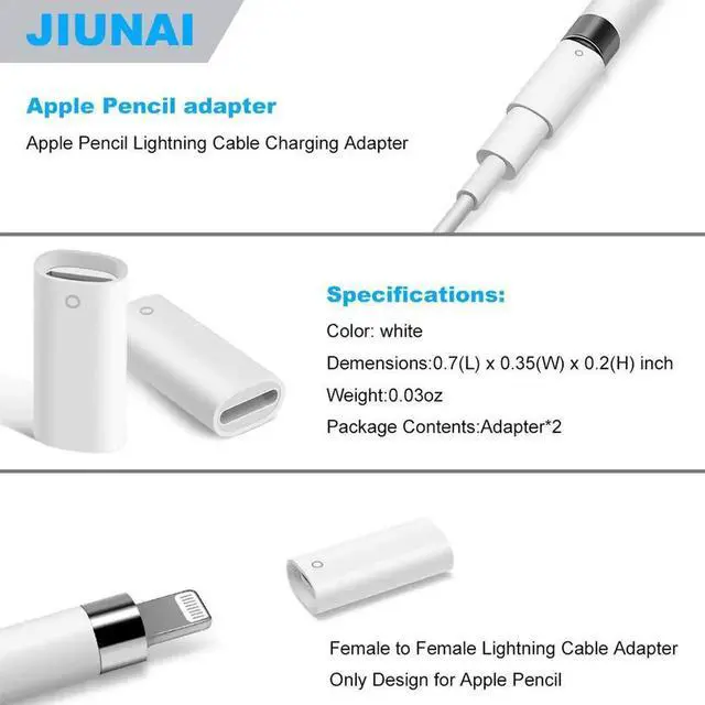 Alt view image 2 of 6 - 2 Pack Adapter Replacement for Apple Pencil Pen Charging Adapter Female to Female Connector Lightning Cable Adapter for Apple iPad Pro 12.9 9.7 Pencil