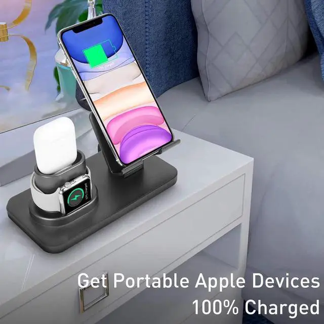 Alt view image 2 of 7 - 3 in 1 Charging Stand Compatible with iWatch Series 5 4 3 1 / AirPods and iPhone 11/11 Pro/11 Pro Max/X/XS/XS Max/XR/8/8Plus/7/7 Plus/6S /6S Plus