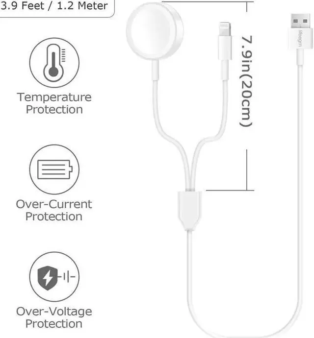 Alt view image 2 of 7 - Apple Watch Charger, 2 in 1 iphone Charger With 3.3ft/1.0m Portable Charging Cable Compatible With for Apple Watch Series 4/3/2/1, iPhoneXR/XS/XS Max/X/8/8Plus/7/7Plus/6/6Plus/iPad4/iPad Air/iPad mini