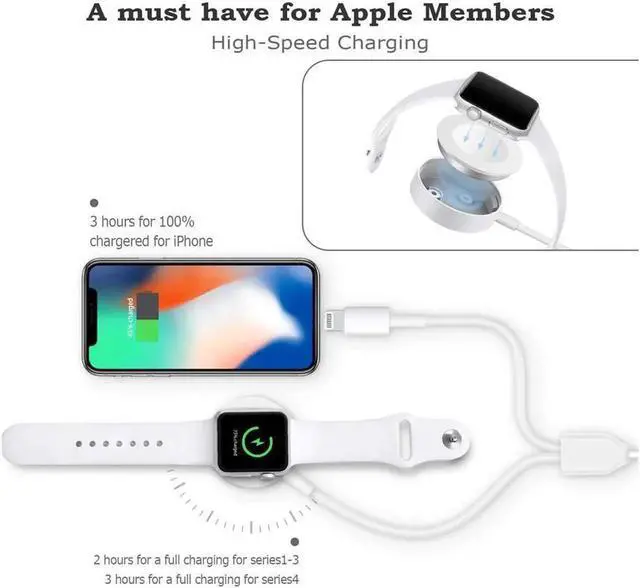Alt view image 4 of 7 - Apple Watch Charger, 2 in 1 iphone Charger With 3.3ft/1.0m Portable Charging Cable Compatible With for Apple Watch Series 4/3/2/1, iPhoneXR/XS/XS Max/X/8/8Plus/7/7Plus/6/6Plus/iPad4/iPad Air/iPad mini