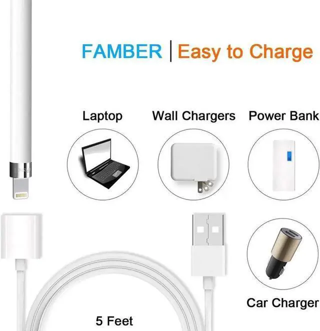 Alt view image 5 of 5 - Charging Adapter Cable for Apple Pencil Male to Female Flexible Connector (3 Feet)