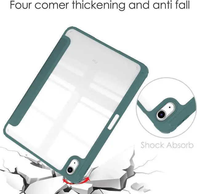 Alt view image 4 of 7 - Case for New iPad 10th Generation 10.9 Inch 2022 with Pencil Holder / Universal Stylus Pen, Hybrid Slim Tri-fold Protective Stand Cover Smart Shell with Clear Back, Auto Wake/Sleep Dark Green