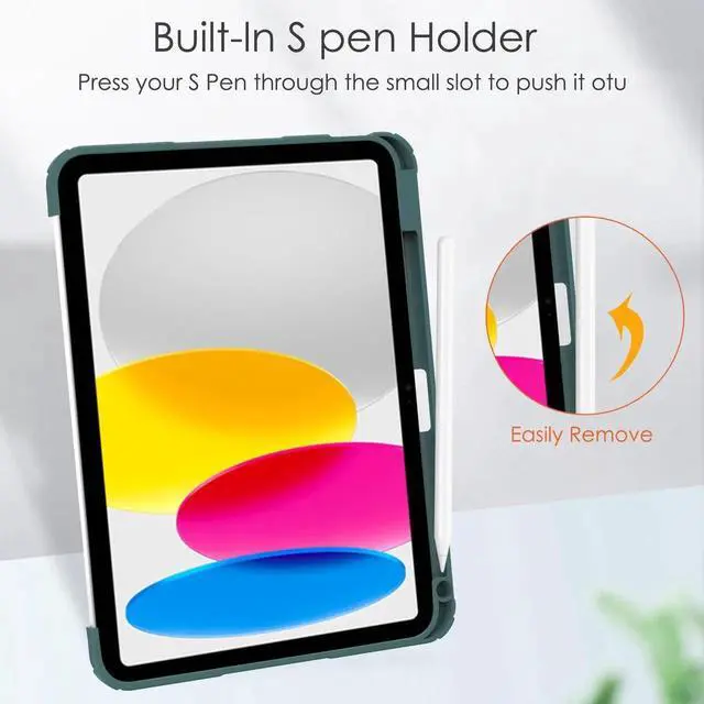 Alt view image 2 of 7 - Case for New iPad 10th Generation 10.9 Inch 2022 with Pencil Holder / Universal Stylus Pen, Hybrid Slim Tri-fold Protective Stand Cover Smart Shell with Clear Back, Auto Wake/Sleep Dark Green