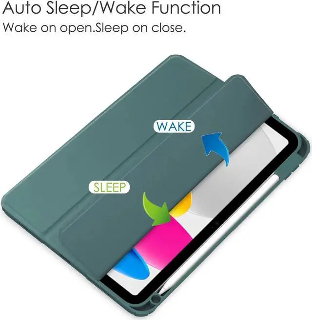 Alt view image 3 of 7 - Case for New iPad 10th Generation 10.9 Inch 2022 with Pencil Holder / Universal Stylus Pen, Hybrid Slim Tri-fold Protective Stand Cover Smart Shell with Clear Back, Auto Wake/Sleep Dark Green