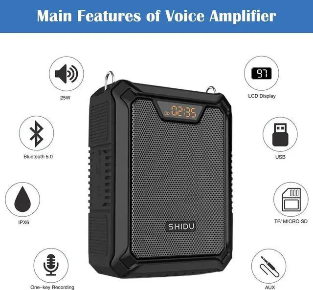 Alt view image 2 of 6 - Voice Amplifier Portable Speaker with Wired Microphone 25W Rechargeable Waterproof IPX6 Bluetooth 5.0 Mini Pa System for Teachers, Training, Stage Performance, Team Building, Outdoor
