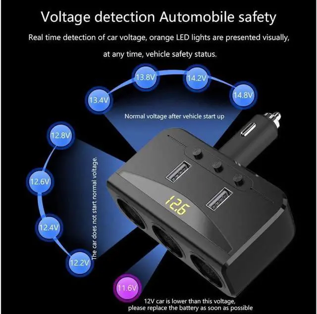 Alt view image 2 of 7 - Cigarette Lighter Splitter,3 in 1 120W 3-Socket Cigarette Lighter Power Adapter 12v / 24v Dual USB Car Charger DC Outlet Splitter, 3.1A Double USB Output Ports iPhone x
