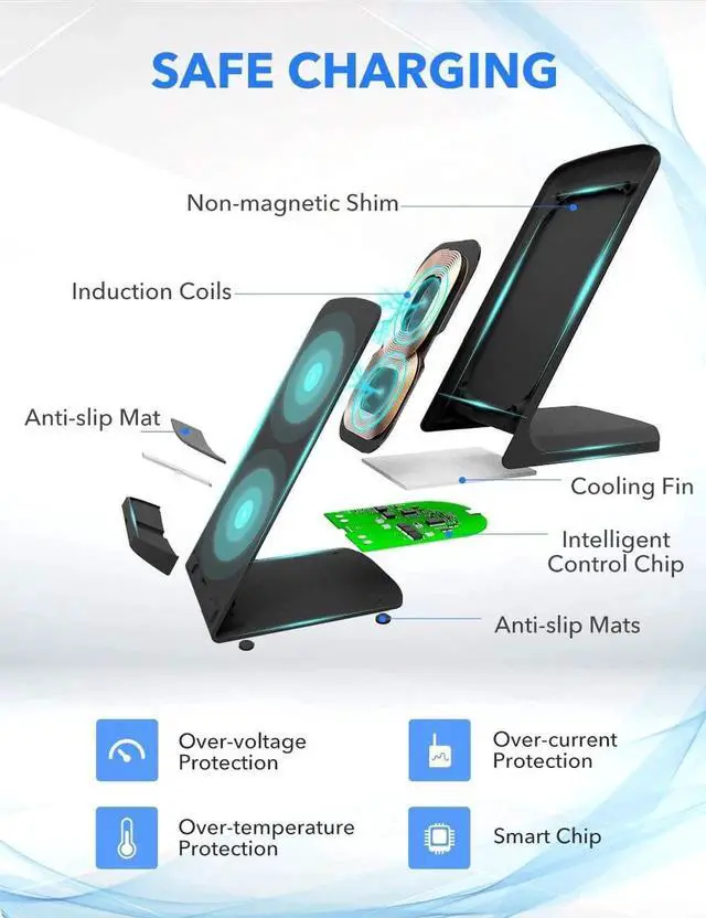 Alt view image 6 of 7 - Werleo Qi Wireless Charger 10W Fast Wireless Charger for Samsung Galaxy S10 S10+ S10E S9 Note 9 Qi Certified Compatible iPhone Xs Max Xs XR X 8 8 Plus 5W for All Qi-Enabled Phones - No AC Adpater