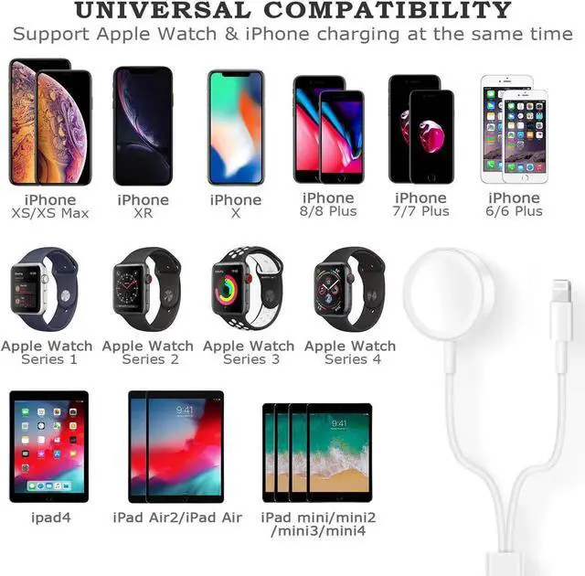 Alt view image 6 of 7 - Apple Watch Charger, 2 in 1 iphone Charger With 3.3ft/1.0m Portable Charging Cable Compatible With for Apple Watch Series 4/3/2/1, iPhoneXR/XS/XS Max/X/8/8Plus/7/7Plus/6/6Plus/iPad4/iPad Air/iPad mini